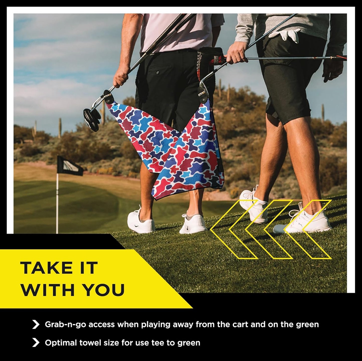 STICKIT Magnetic Golf Towel, Patriotic Camo | Top-Tier Microfiber Golf Towel with Deep Waffle Pockets | Industrial Strength Magnet for Strong Hold to Golf Carts or Clubs | Red, White and Blue Camo