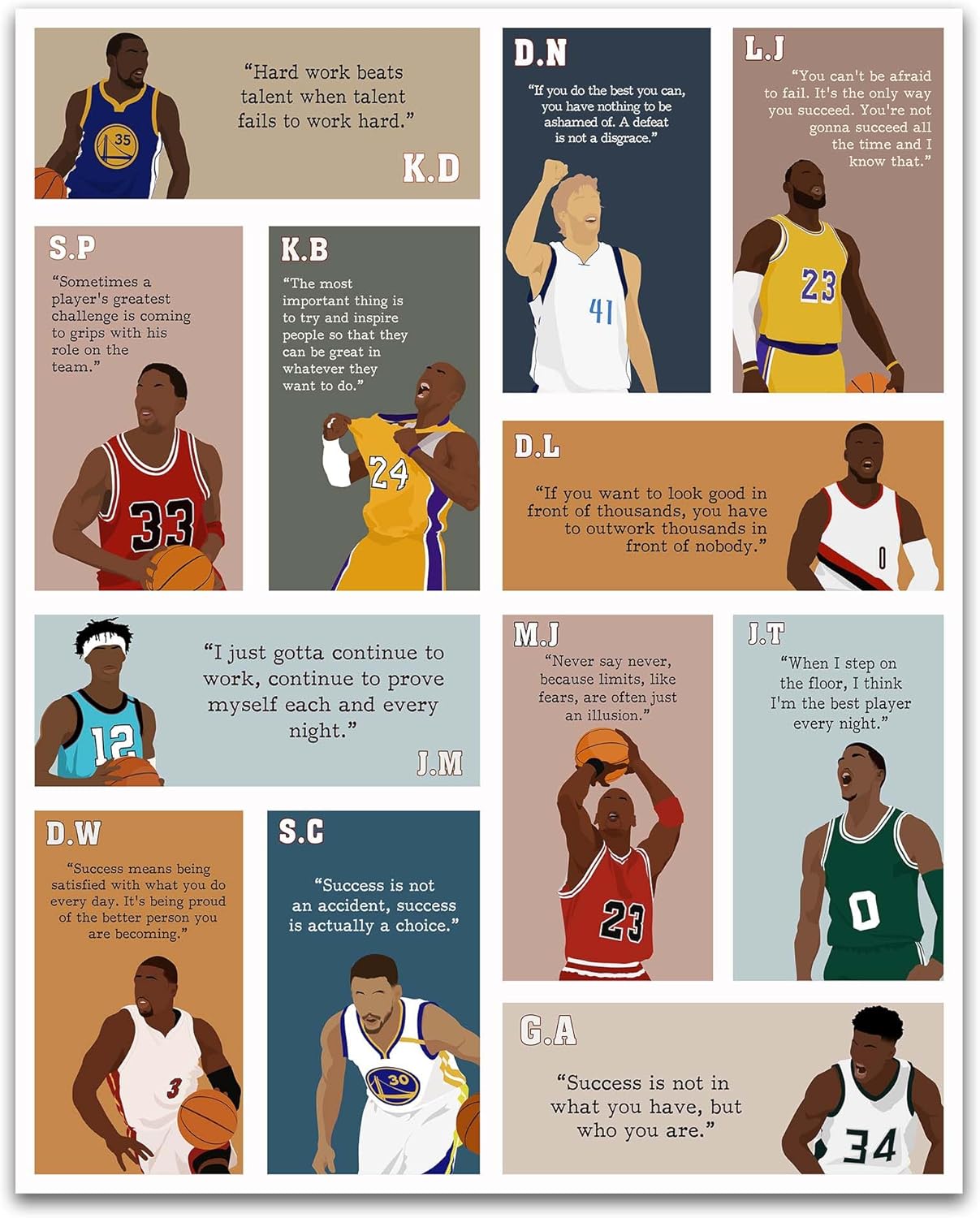 LOLUIS Motivational Basketball Superstar Hand-Drawn Artwork Sport Quote Wall Art Decorations (Unframed 16"x20", Basketball Inspirational)