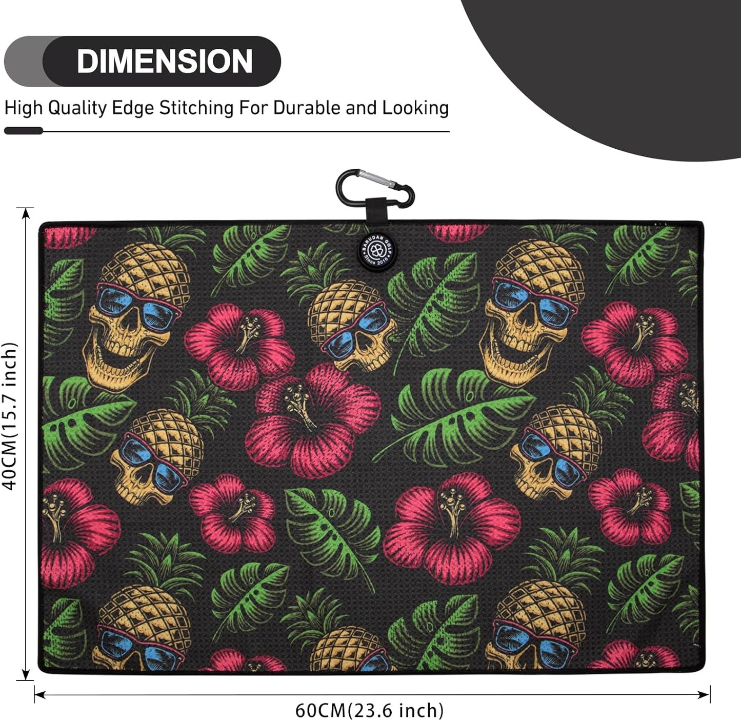 Magnetic Golf Towel for Men Women Golfer - Microfiber Golf Towel Magnet with Waffle Texture - Strengthen Magnet Golf Towels for Strong Hold to Metal Objects (Black Red Flower)