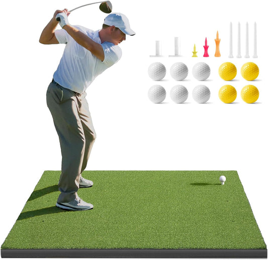 Golfguru Golf Mat, 5x4ft/5x5ft Dense Elite Golf Hitting Mats Practice with 10 Balls, 9 Tees, Heavy Duty Artificial Hitting Training Matt for Backyard Driving Chipping Indoor Outdoor Simulators