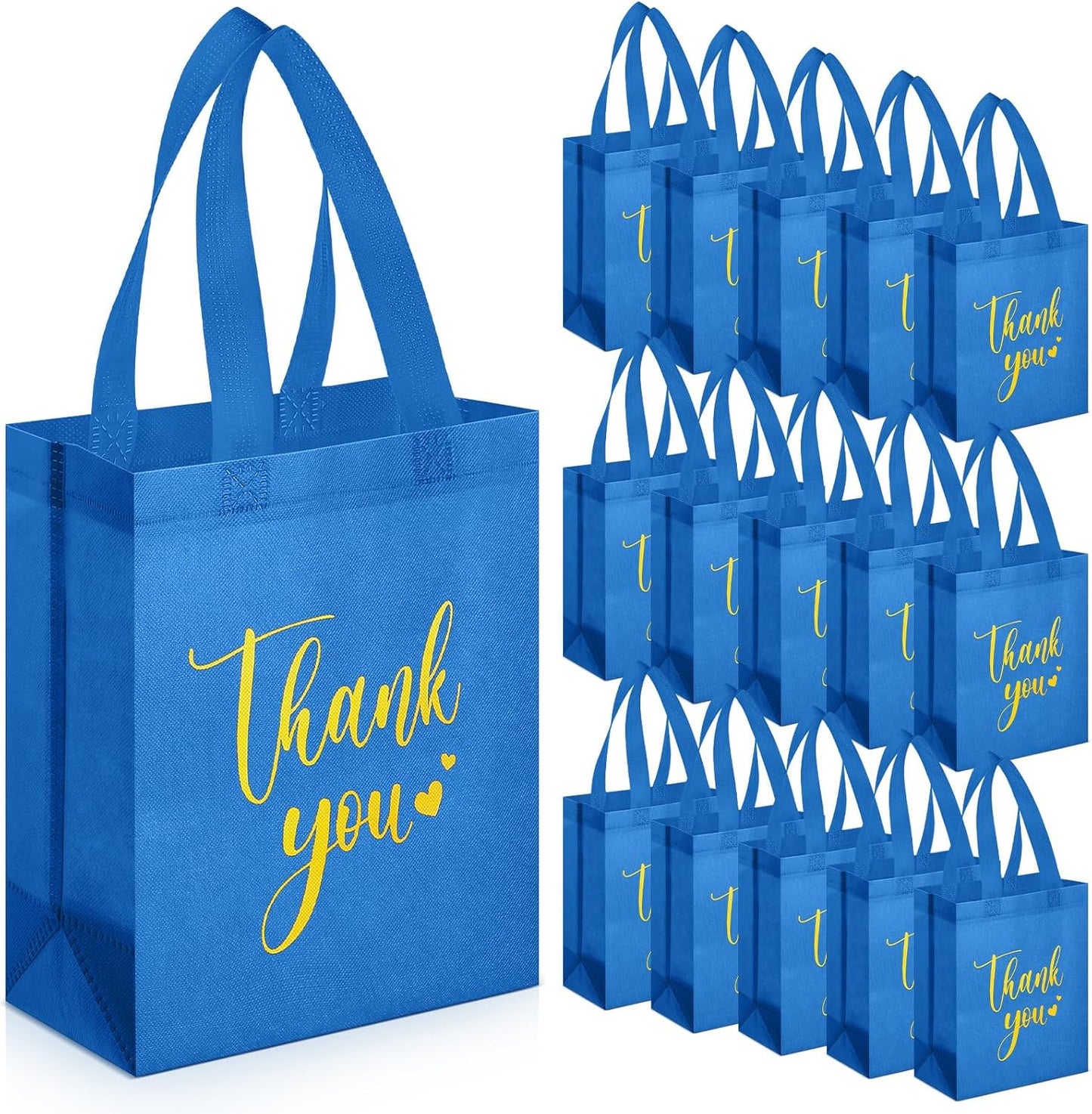 Sweetude 30 Pcs Thank You Gift Bags with Handles Bulk Reusable Goodie Bag Non Woven Foldable Handbag for Graduation Wedding Bridesmaid Gifts (10 x 8 x 4 Inch, Blue)