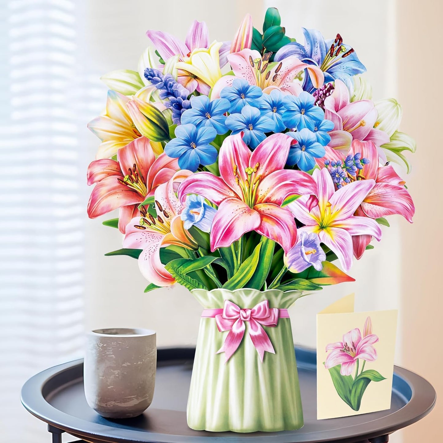 Airpark Pop Up Flower Card, 3D Greeting Card – Colorful Lily Bouquet – For Mom, Teacher – Thank You, Birthday, Mother’s Day Card