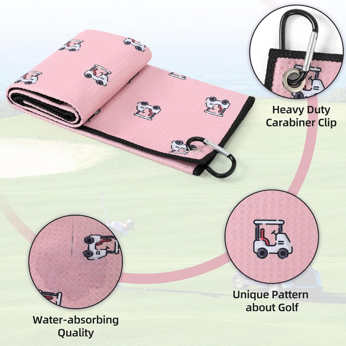 Mile High Life Golf Towels - Microfiber Waffle Pattern Tri-fold, Brush Tool Kit with Club Groove Cleaner with Retractable Cord and Clip, for Men Women, Golf Gift