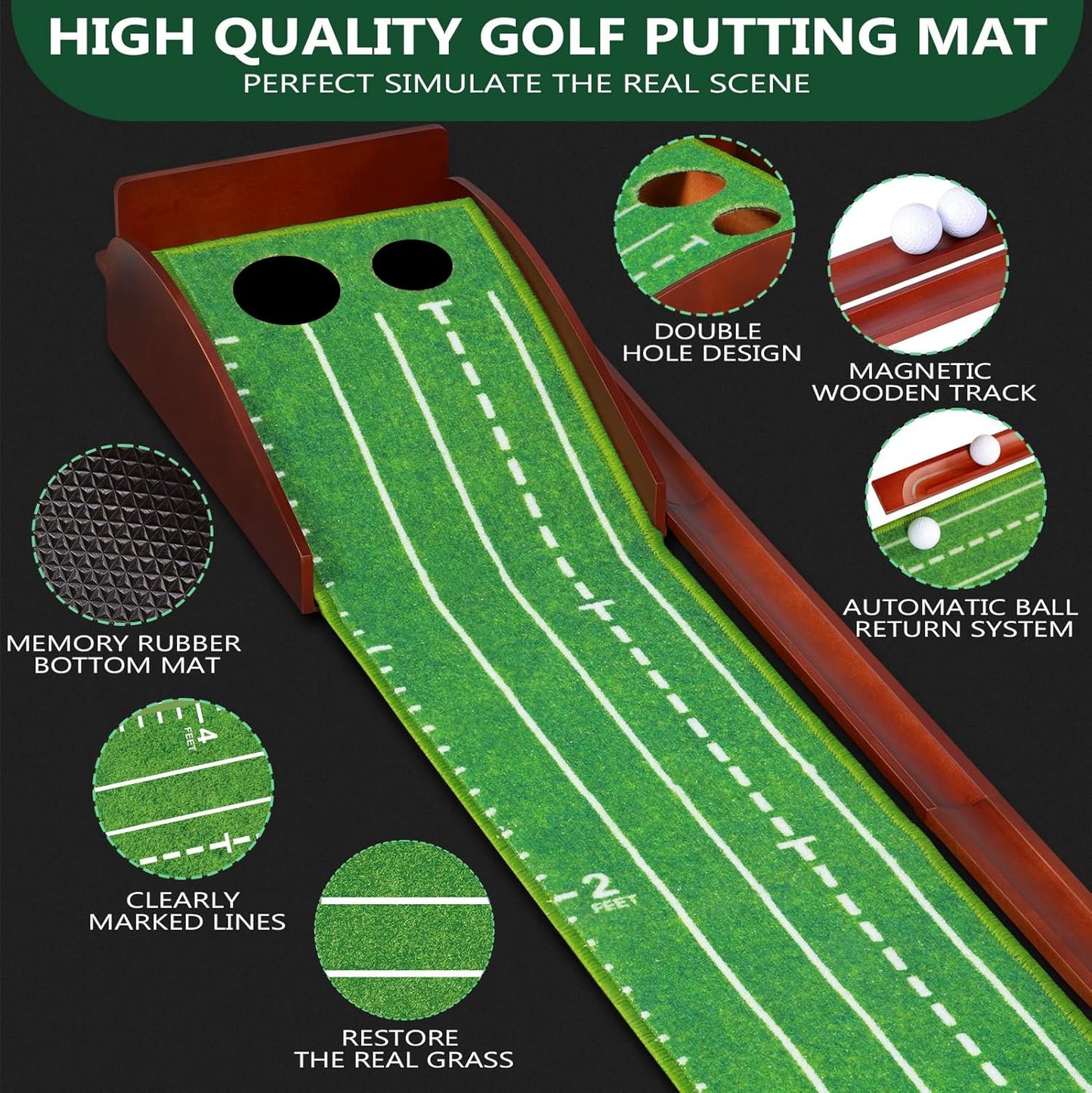 Urban Deco Putting Green Indoor, Golf Putting Mat Putting Matt with Auto Ball Return Training for Indoor and Outdoor Practice, Mini Golf Game for Home Office Backyard, Golfer Man Gift