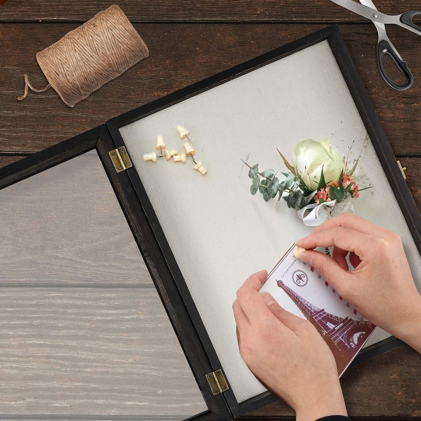 TJ.MOREE Flowers Shadow Box Display Case 11 x 14 Large Shadowbox Frame with Glass Window Door Wedding Bouquet Medals Photos Memory Box for Keepsakes - Rustic Black