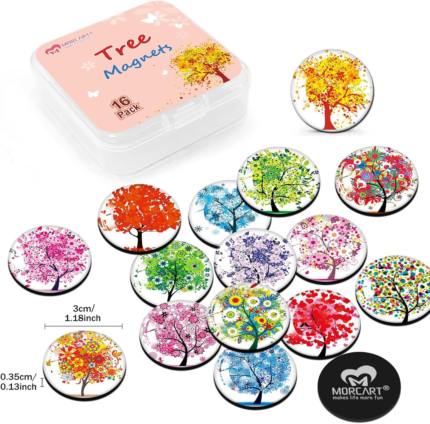 MORCART 16PCS Refrigerator Magnets, Cute Tree Fridge Magnets of Life Locker Whiteboard Decorative Magnetic Board Cabinets Classroom Office Cubicle School