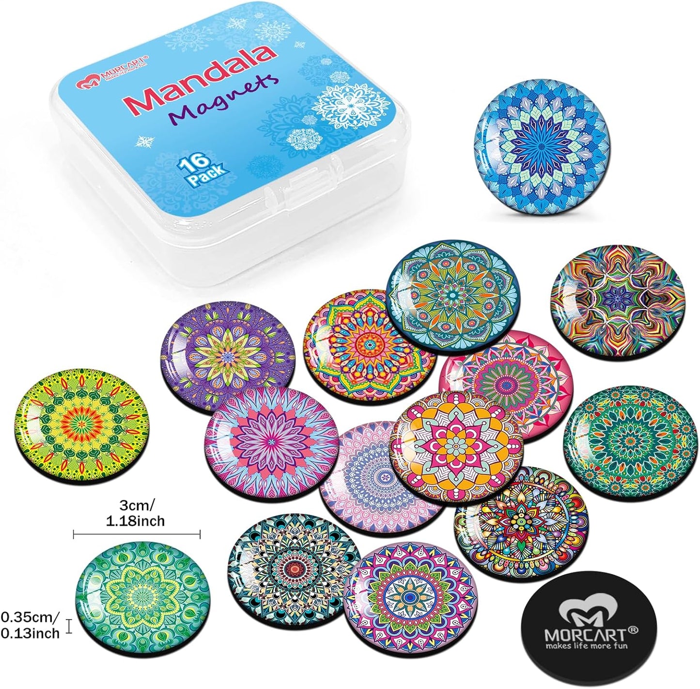 MORCART 16PCS Fridge Magnets, Cute Mandala Magnets for Refrigerator, Whiteboard, Decorative Magnetic Board, Cabinets, Classroom, Office Cubicle, School