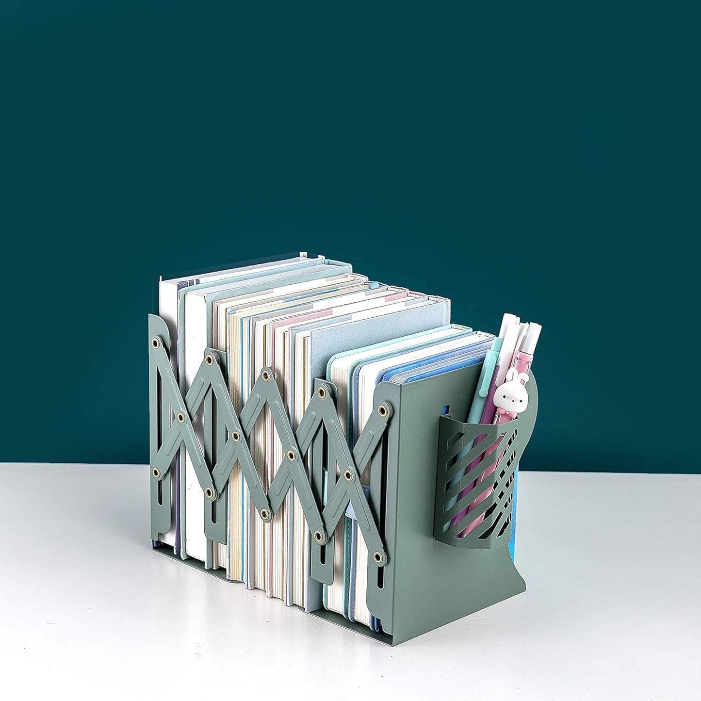 Metal Iron Book Ends Adjustable Bookends for Heavy Book Holder Heavy Duty Bookends Nonskid Bookcase Desktop Book Organizer Binder Holder (Green)