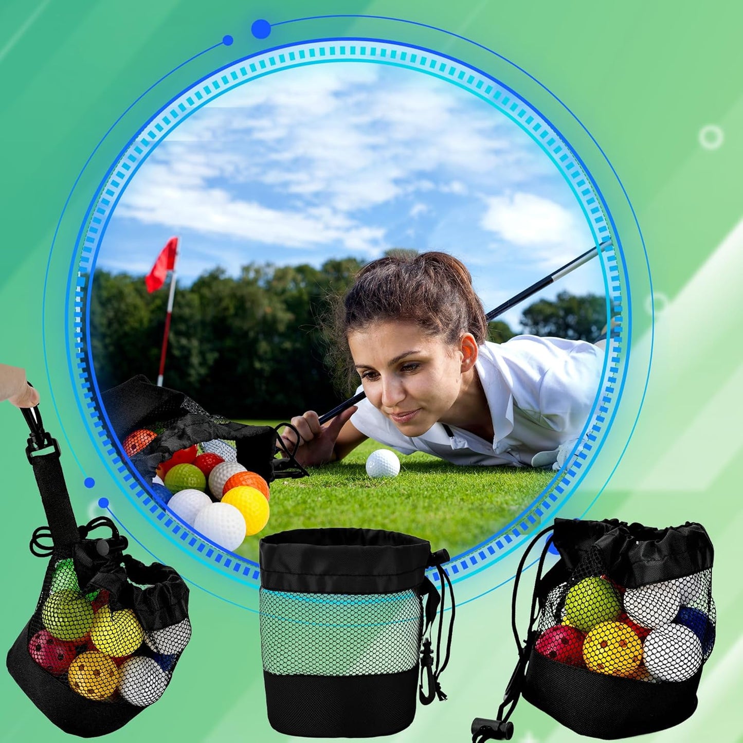 6 Pcs Golf Ball Storage Bag Nylon Mesh Golf Pouch Bags Organizer Drawstring Bags for Balls Outdoor Carrying