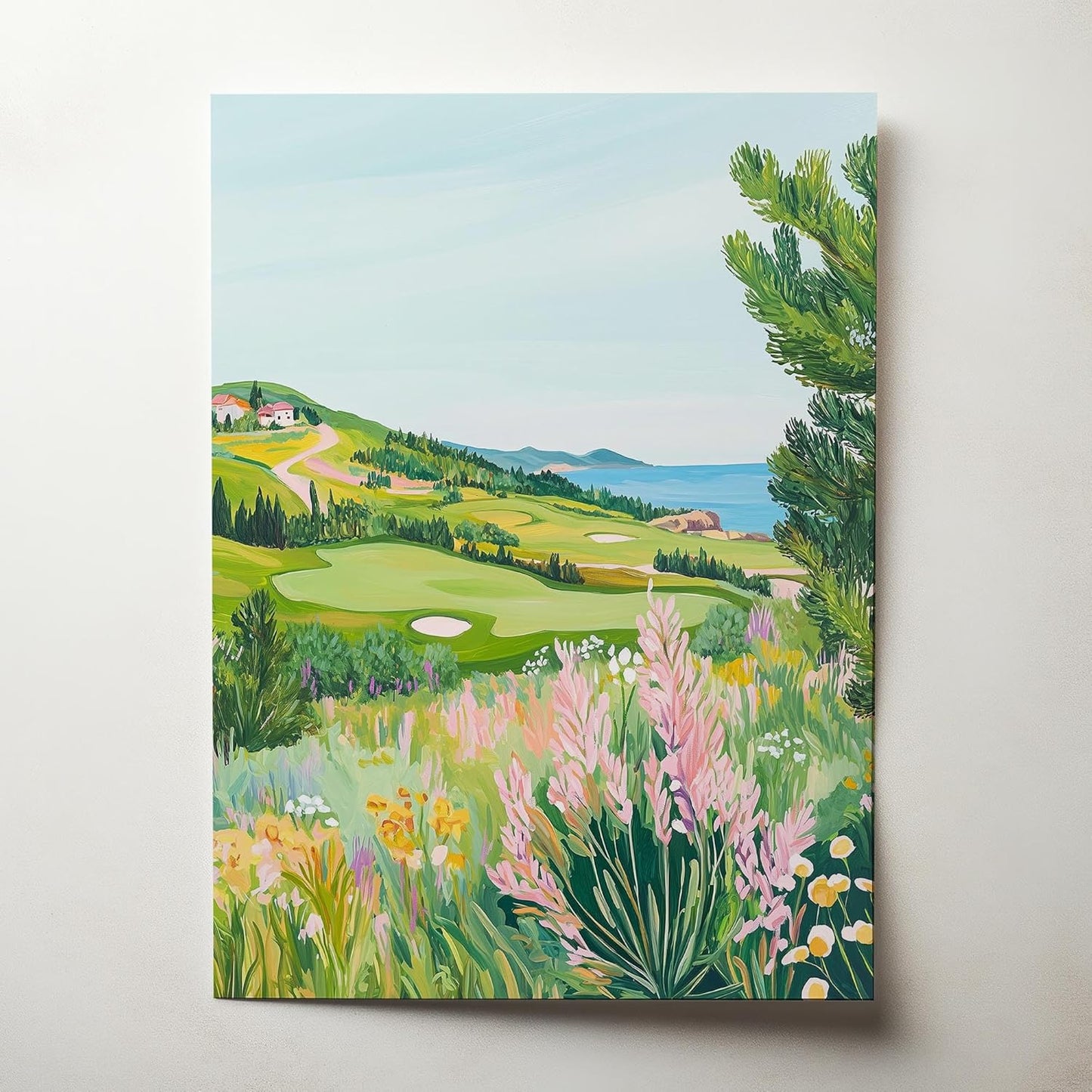 Golf Course Floral Pastel Art Print Posters - Premium Giclee Fine Art Prints - Golf Course Home Decor Posters, Golfer Art Prints for Home and Office Decor - Vintage Aesthetic, Ready to Frame