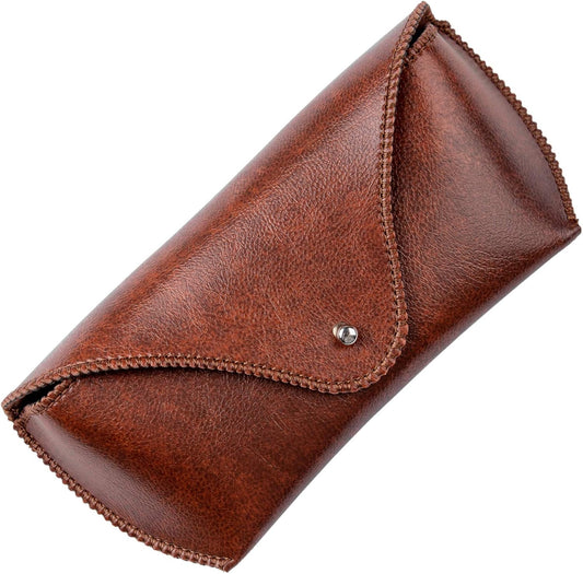 Leather Sunglass Case, Brown, Medium, Glasses Case, Big Sunglasses Cases For Men Women, Anti-scratch, Anti-press, Classic, Unisex