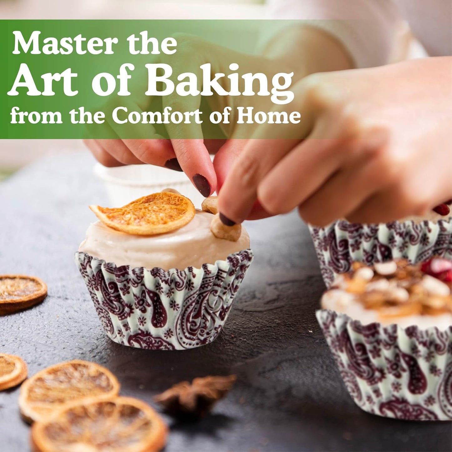 Regency Wraps Greaseproof Professional Grade Baking Cups, Pack of 40, Standard Liners, Burgundy Paisley, for Cupcakes, Muffins, Candy, Non Stick