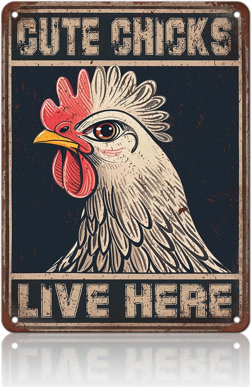 Chicken Signs For Coop Funny Outdoor - Cute Chicks Live Here Iron Sign Poster Chicken Sign Home Decor Garage Bar Restaurant Kitchen Cafe Bar Pub 12x16 Inch Wall Art Decor