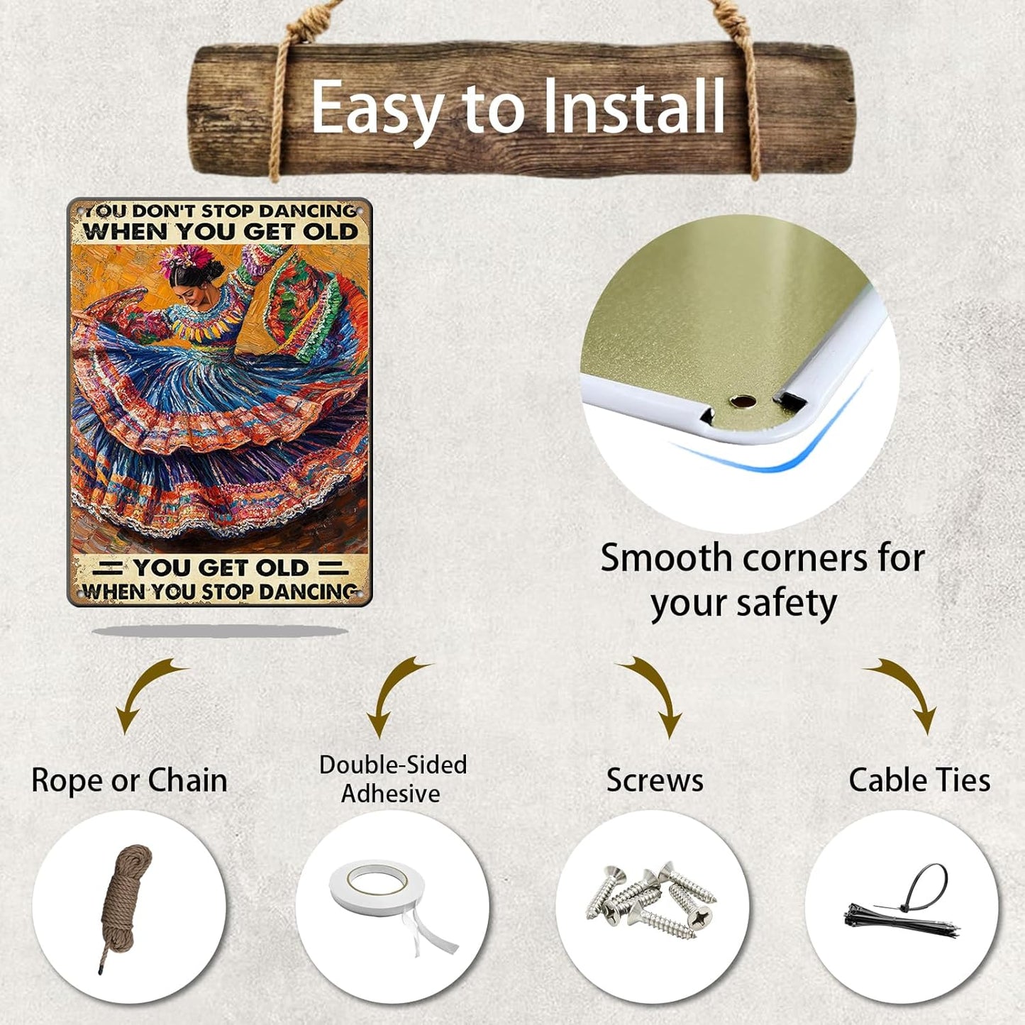 Vintage Tin Metal Poster Sign Mexican Dancing You Don't Stop Dancing When You Get Old Retro Wall Art Decor Iron Painting for Home Kitchen Cafe Pub 12x16 Inch