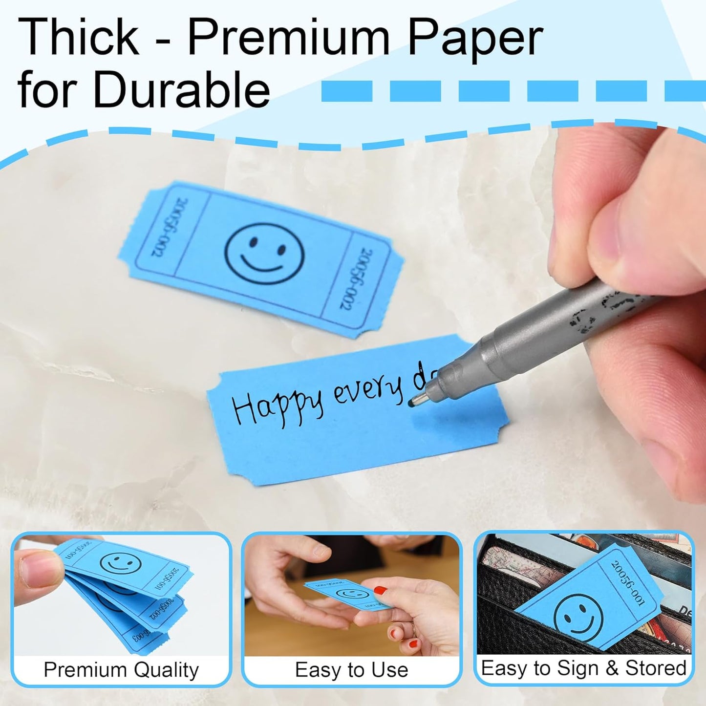 L LIKED 500 Raffle Tickets, Smile, Blue(6 Color Selection), Single Roll, Ticket for Events, Entry, Class Reward, Raffle & Prizes