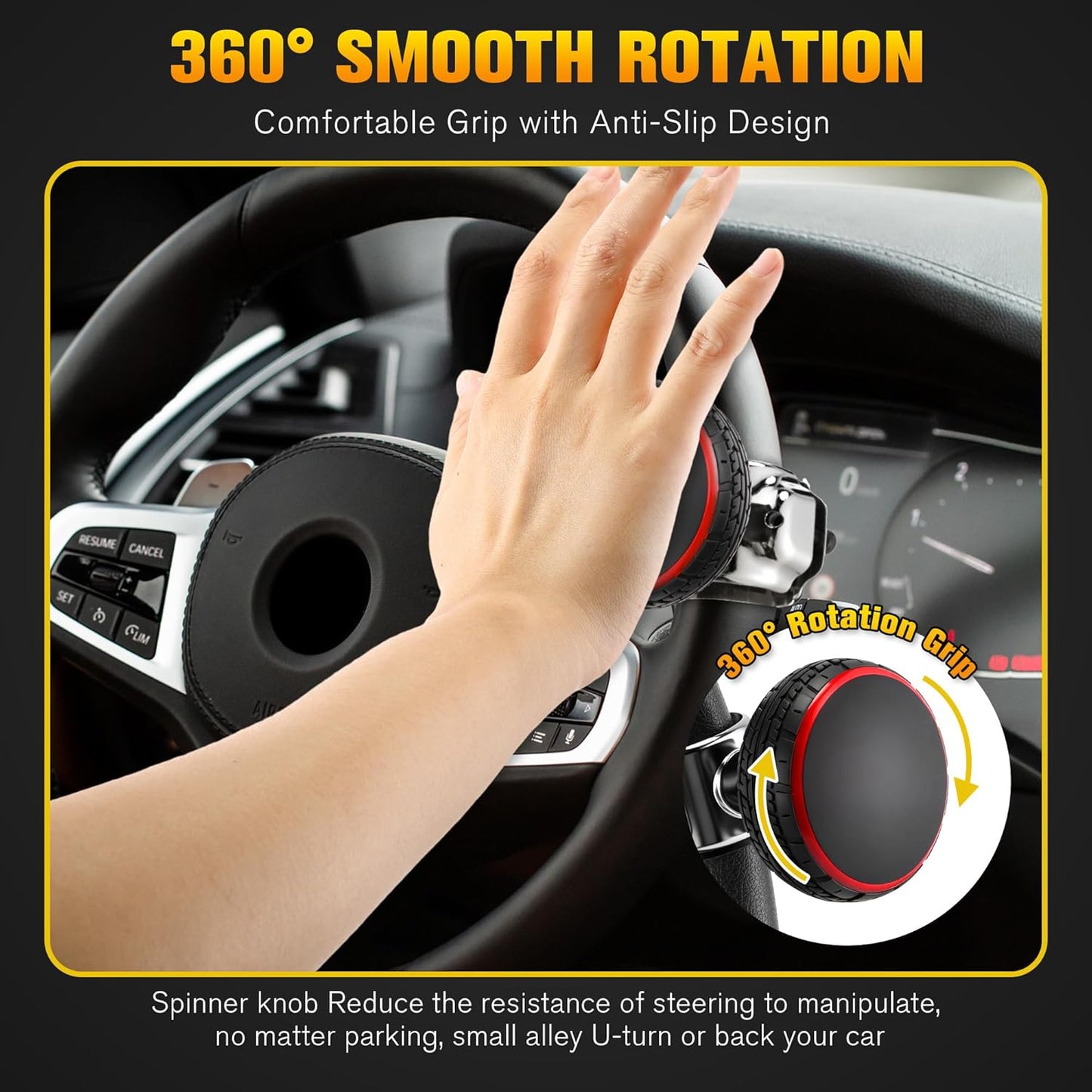 1 Pack Large Steering Wheel Knob Spinners, Vehicle Steering Wheel Spinner Ball Durable Suicide Knob for Car, SUV, Trucks, Tractors, Boat etc (Red)