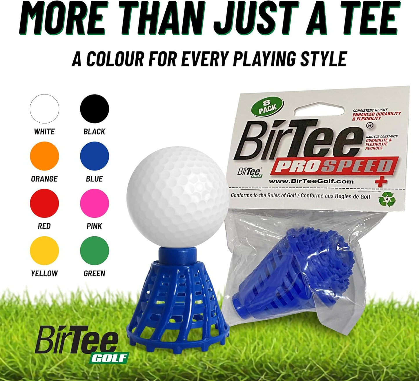 BirTee Golf Tees - PRO Speed Plus with Flexibility & Durability - 8 Pack. Indoor Golf Tees/Golf Simulator Tees/Winter Plastic Golf Tees