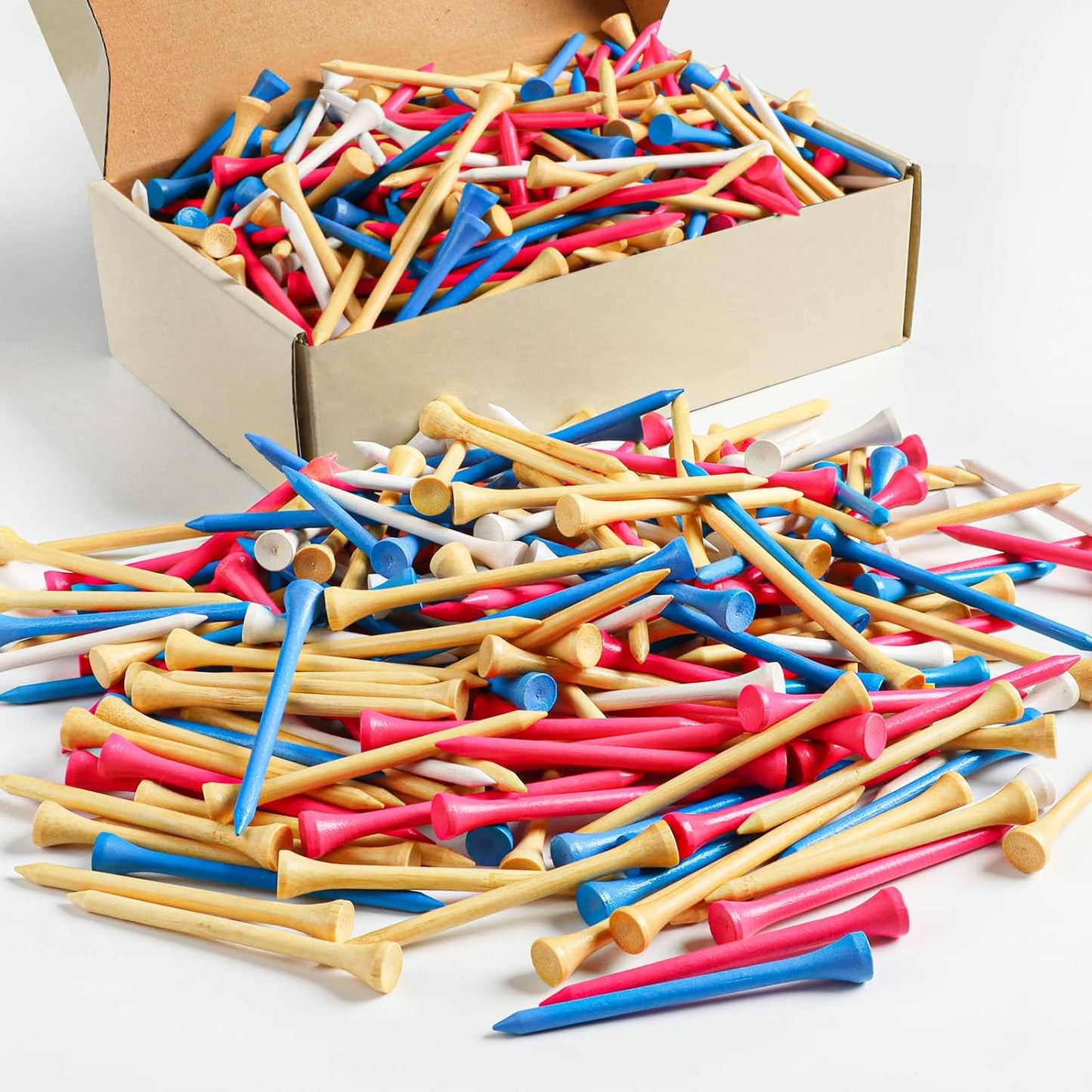 FINGER TEN Bamboo Golf Tees Wood 1 1/2 2 3/4 3 1/4 Inch Wooden Short Long Tee Color Bulk 250/500/1000/2000 Count for Men Women Kids in Red Pink USA Flag