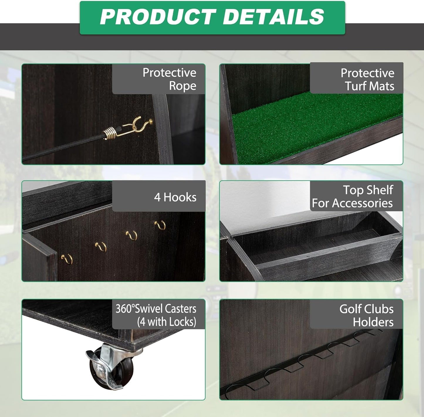 Wooden Golf Bag Organizer Garage Large Golf Bag Storage Rack Stand with Wheels Fits 3 Golf Bags, Golf Clubs and Other Golfing Equipment Accessories Golf Bag Holder for Garage, Club, Shed Basement