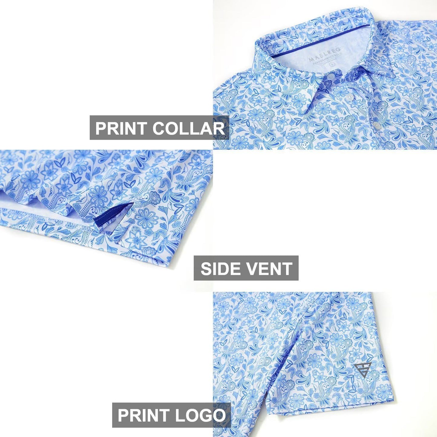 Golf Shirts for Men Dry Fit Short Sleeve Print Performance Moisture Wicking Polo Shirt