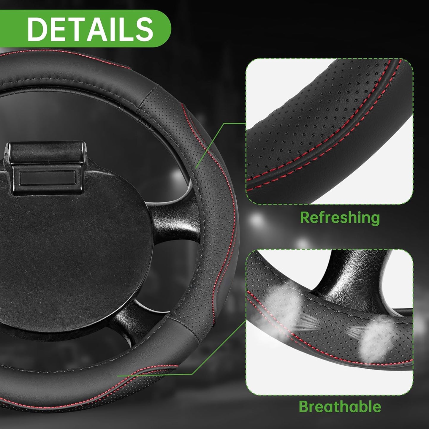 10L0L 13 Inch Golf Cart Steering Wheel Cover for EZGO TXT RXV, Anti Slip PU Leather & Comfortable Grip Feeling-Black Red