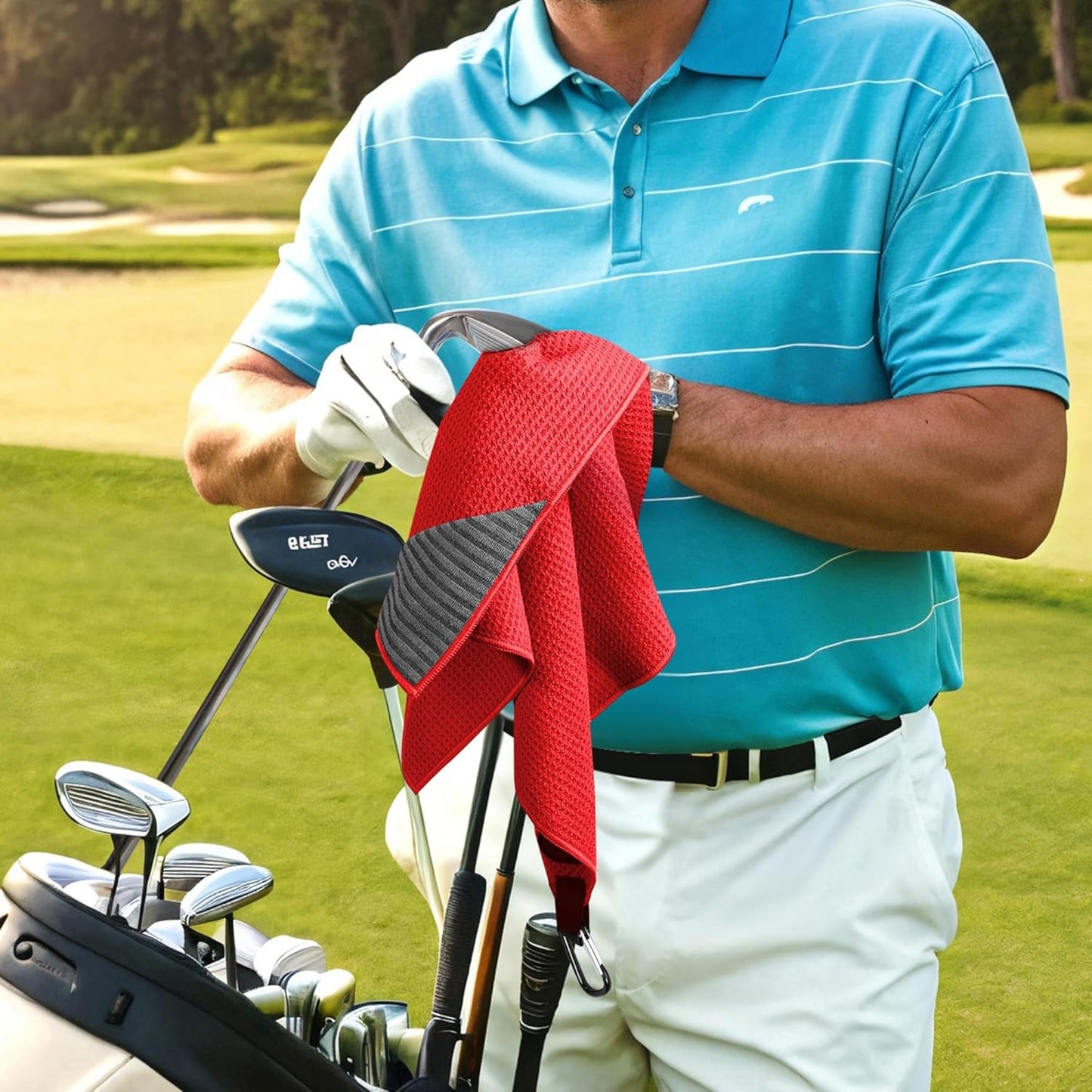 Magnetic Golf Towel, 2 Pack Golf Towels with Clips, Ultra Absorbent Microfiber Wire Cleaning Cloth, Waffle Pattern Towel with Magnet for Men Women, Golf Accessories for Bags, Carts or Clubs
