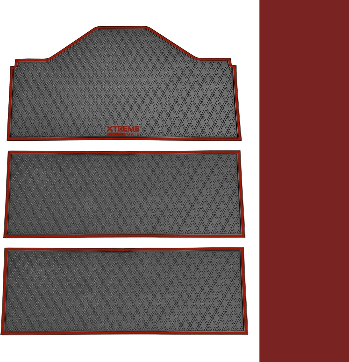 Evolution D5 Golf Cart Floor Mat Set - Rubber Double Diamond Design - Fits D5 6F Including Maverick and Ranger Trims (Flamenco Trim, D5 6F 1st, 2nd, & 3rd Rows Forward Facing)