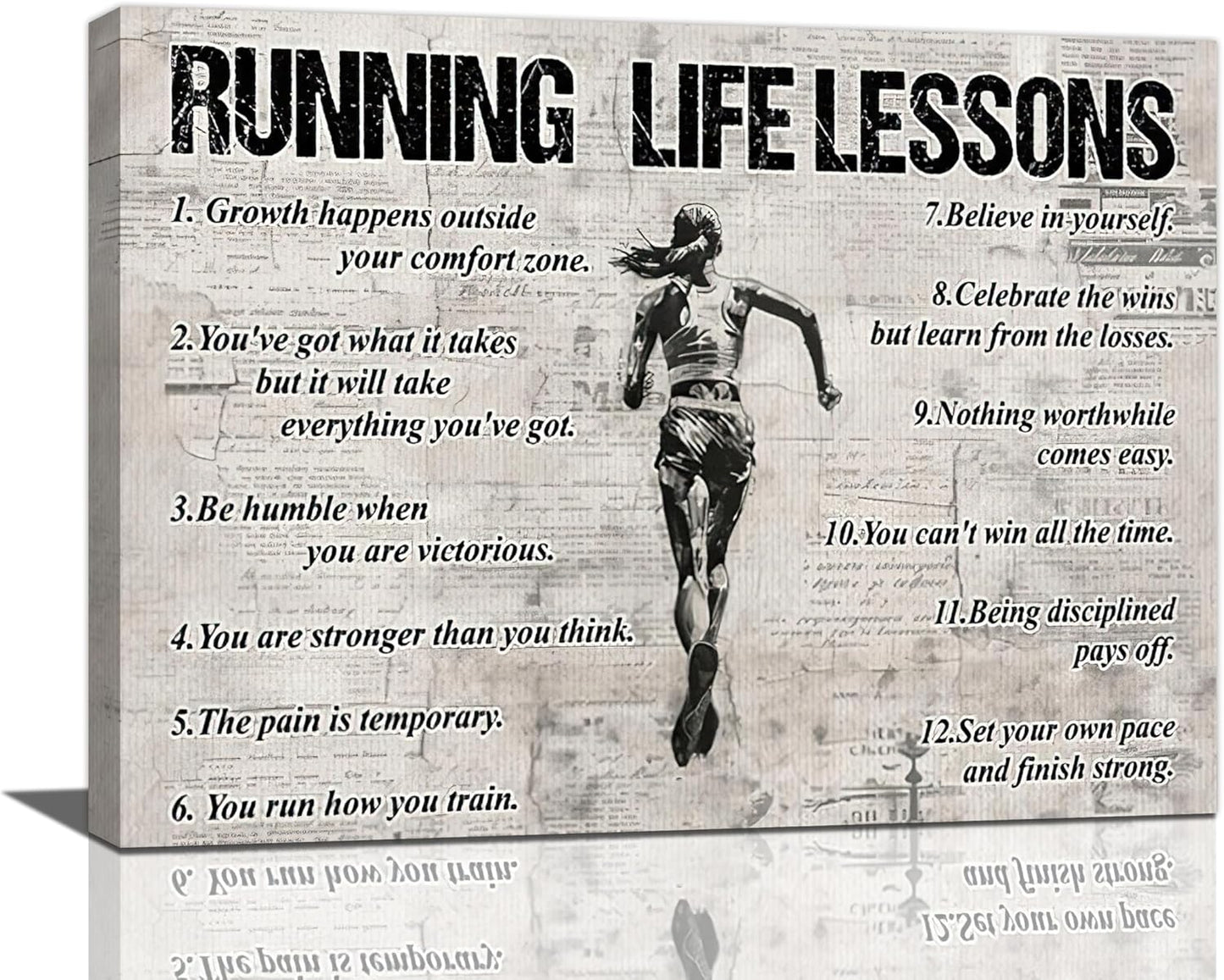 Vintage Running Sports Wall Art Running Life Lessons Wall Decor Running Sign Retro Poster Girl Teenager Room Motivational Decorations Canvas Print Painting Artwork for Bedroom Living Room 16"x12"