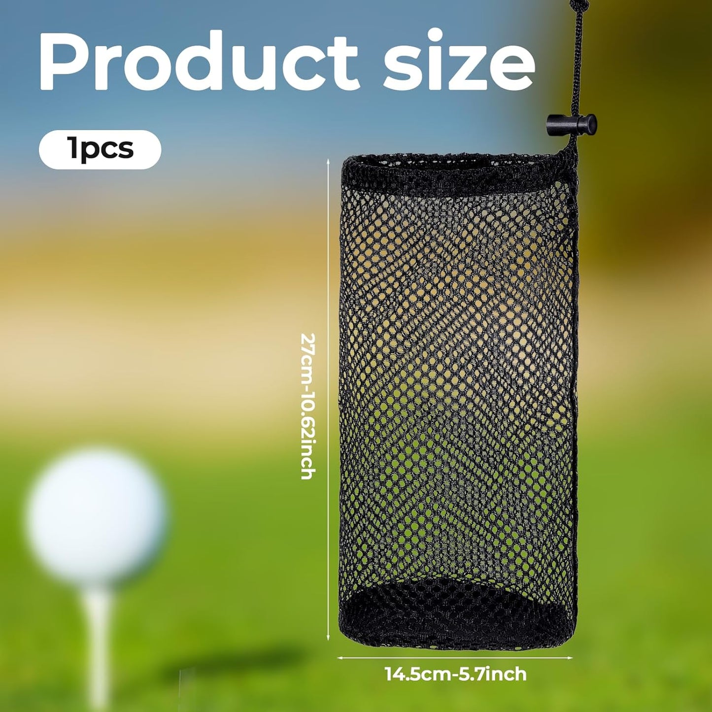 Black Nylon Mesh Golf Pouch, Golf Ball Storage Bag, Black Golfs Ball Bag, Carries 48-56 Golfs Balls, Multi-Purpose Net Pouch, With Locking Drawstring Closure