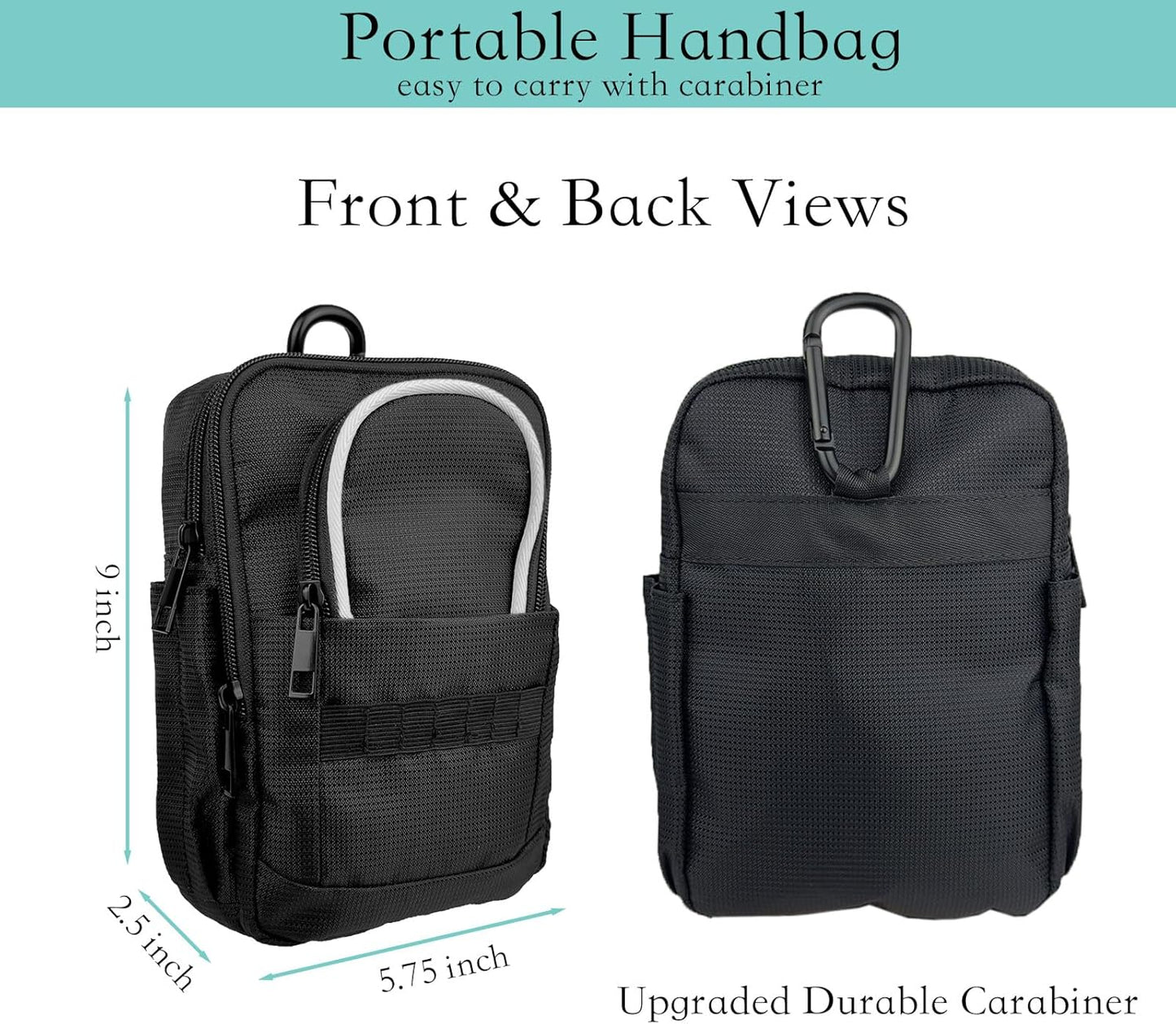 Tactical Golf Valuables Pouch with Clip-On Carabiner – Water-Resistant Golf Tee Bag Pouch for Belt, Cart or Backpack – Compact Golf Accessory Bag for Balls, Tees, Gloves & EDC Gear Black/White