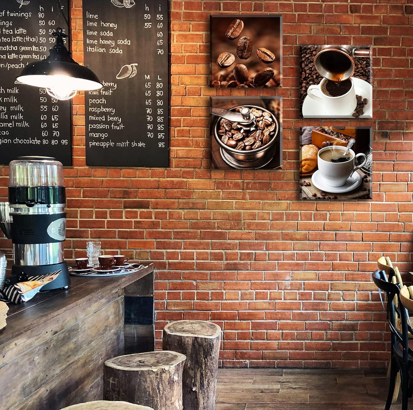 Kitchen Wall Art Coffee Decor Canvas Prints Coffee Cup Latte Mocha Cafe Drinking Pictures Brown 4 Panel Modern Artwork for Dining Room Restaurant Bar Decorations 12"Wx12"Hx4 Framed Ready to Hang