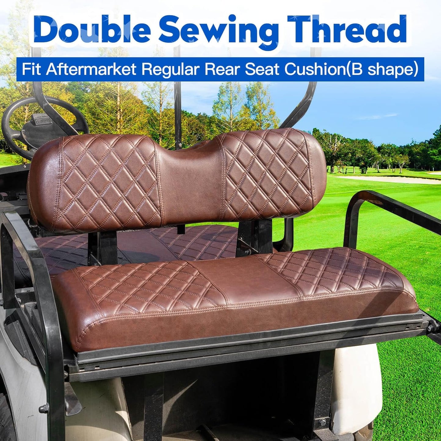 NOKINS 4PCS Golf Cart Diamond Seat Covers Kit, Front&Rear Seat Covers Fits EZGO TXT 1994-2013/EZGO RXV Standard Seat Cushion, EZGO Vinyl Seat Cover Accessories, No Staples(Brown Brown 8438)