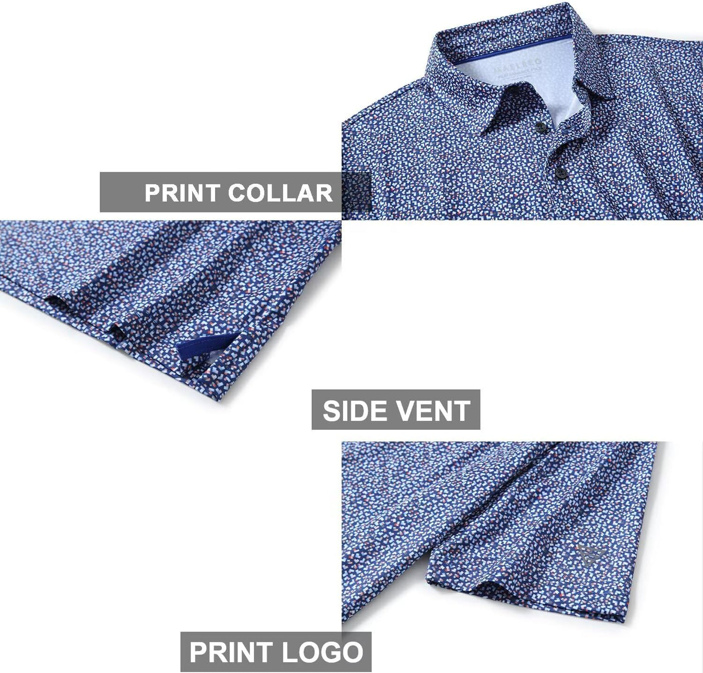 Golf Shirts for Men Dry Fit Short Sleeve Print Performance Moisture Wicking Polo Shirt