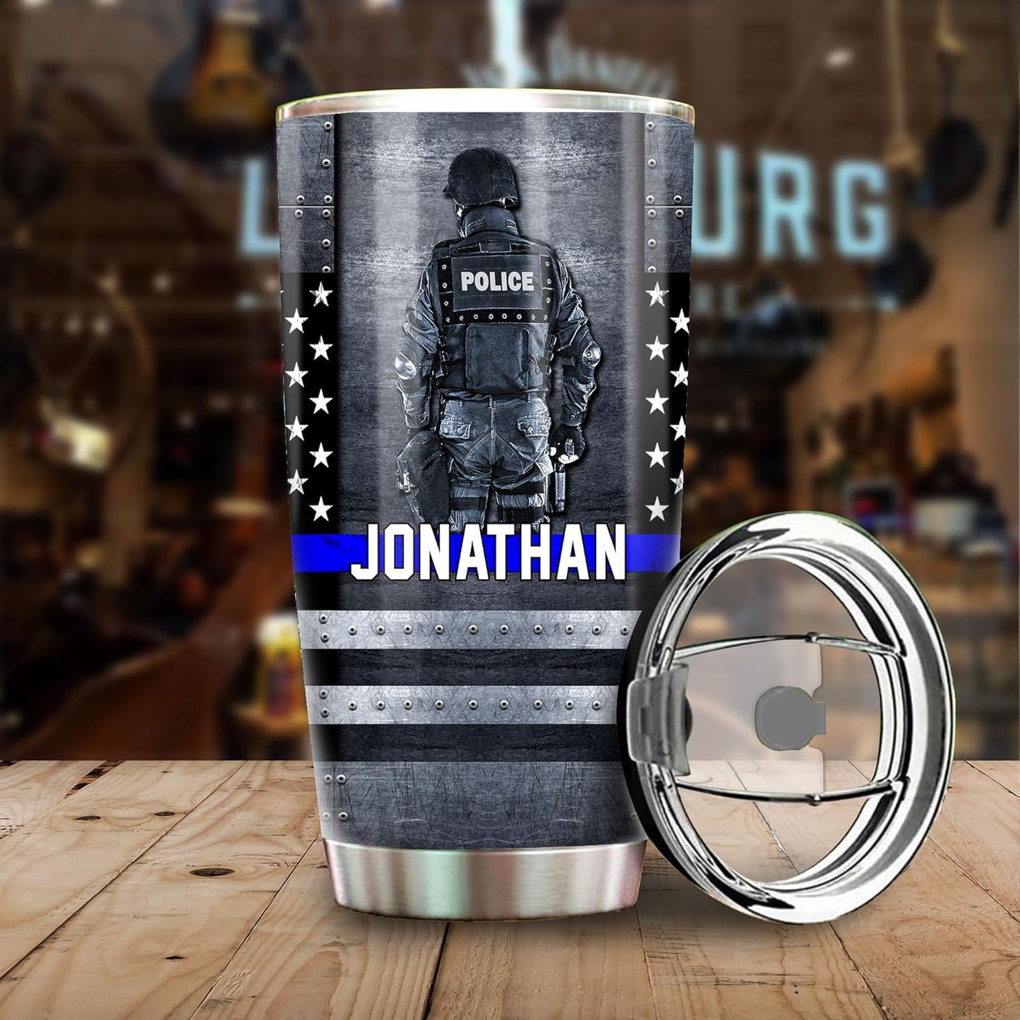 Policeman Police Officer Gifts - Custom Name Badge Number Thin Blue Line Lives Matter Flag Tumbler - Police Academy Graduation Retirement Birthday Gifts - 20oz Tumbler With Lid