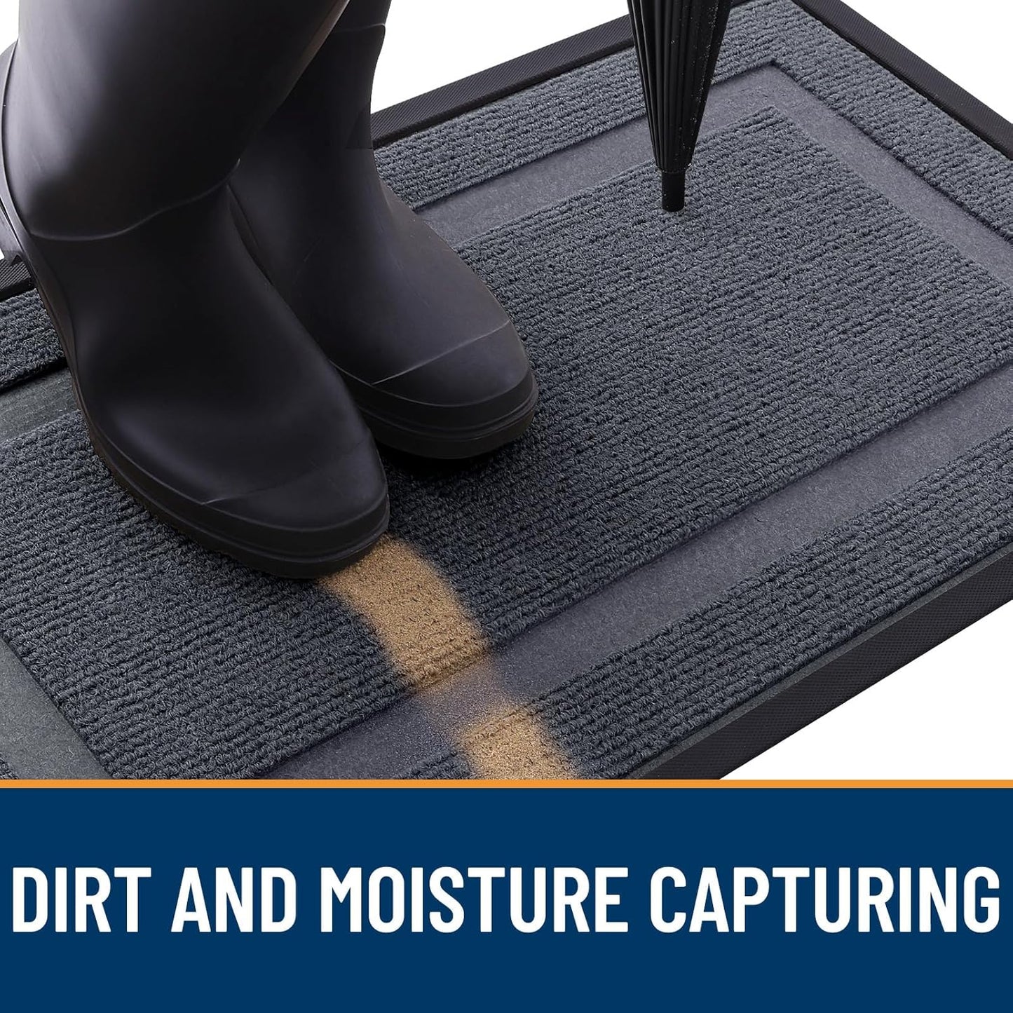 OLANLY Front Door Mat Indoor Outdoor Entrance, Waterproof All-Season, All-Weather Doormat, Sturdy Natural Rubber, Fade Resistant, Low Profile, Easy Clean Patio Porch Entryway Mat, 29.5x17, Light Grey