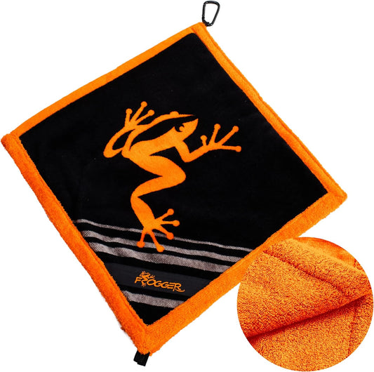 Frogger Amphibian 2-in-1 Golf Towel with Wet and Dry Technology, Orange/Black, Premium Golf Bag Accessory with Carabiner Clip, Ultra Absorbent, for Golf Dads