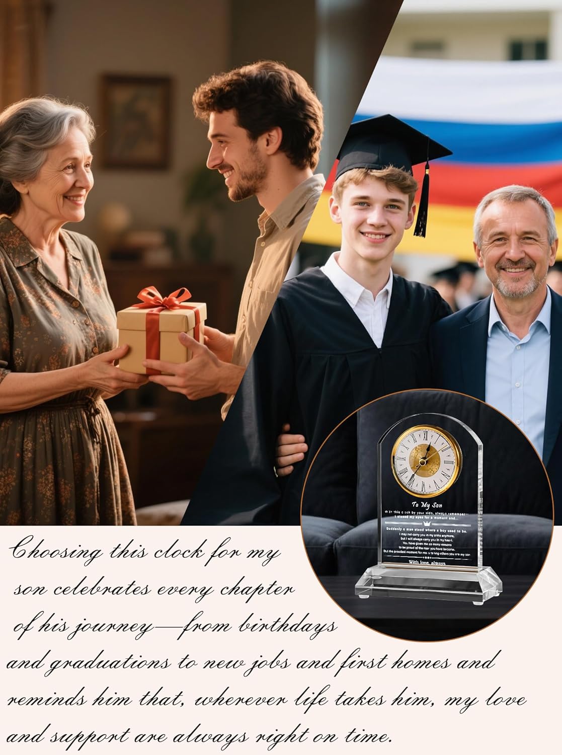 DEEWISH to My Son Gift from Mom or Dad, Birthday Graduation Christmas Father’s Day Present for Son Adult, Inspirational Desk Clock with Gift Box & Card (Battery Not Included)