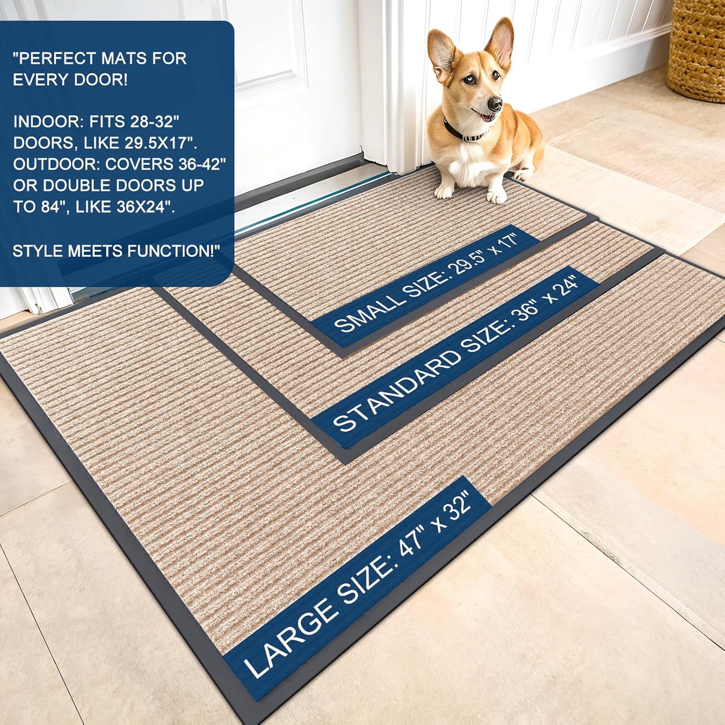 OLANLY Front Door Mat Indoor Outdoor Entrance, Waterproof Heavy Duty Doormat, Fade Resistant, Low Profile, Easy Clean Patio Porch Welcome Floor Mats for Entry, 33x21, Beige
