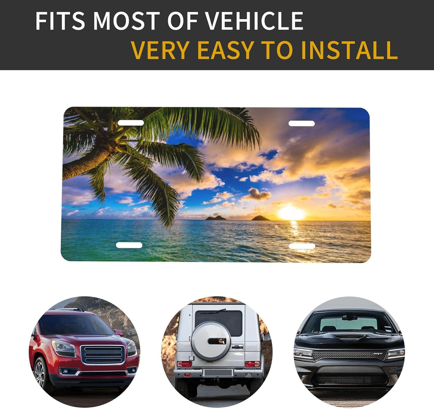 Palm Tree Ocean Summer License Plate Funny Aluminum Front License Plates Decorative Waterproof Rust-Free Metal Car Plate Covers for Women Men Car Tag Accessories fit Truck SUV Rv 12 X 6 Inch