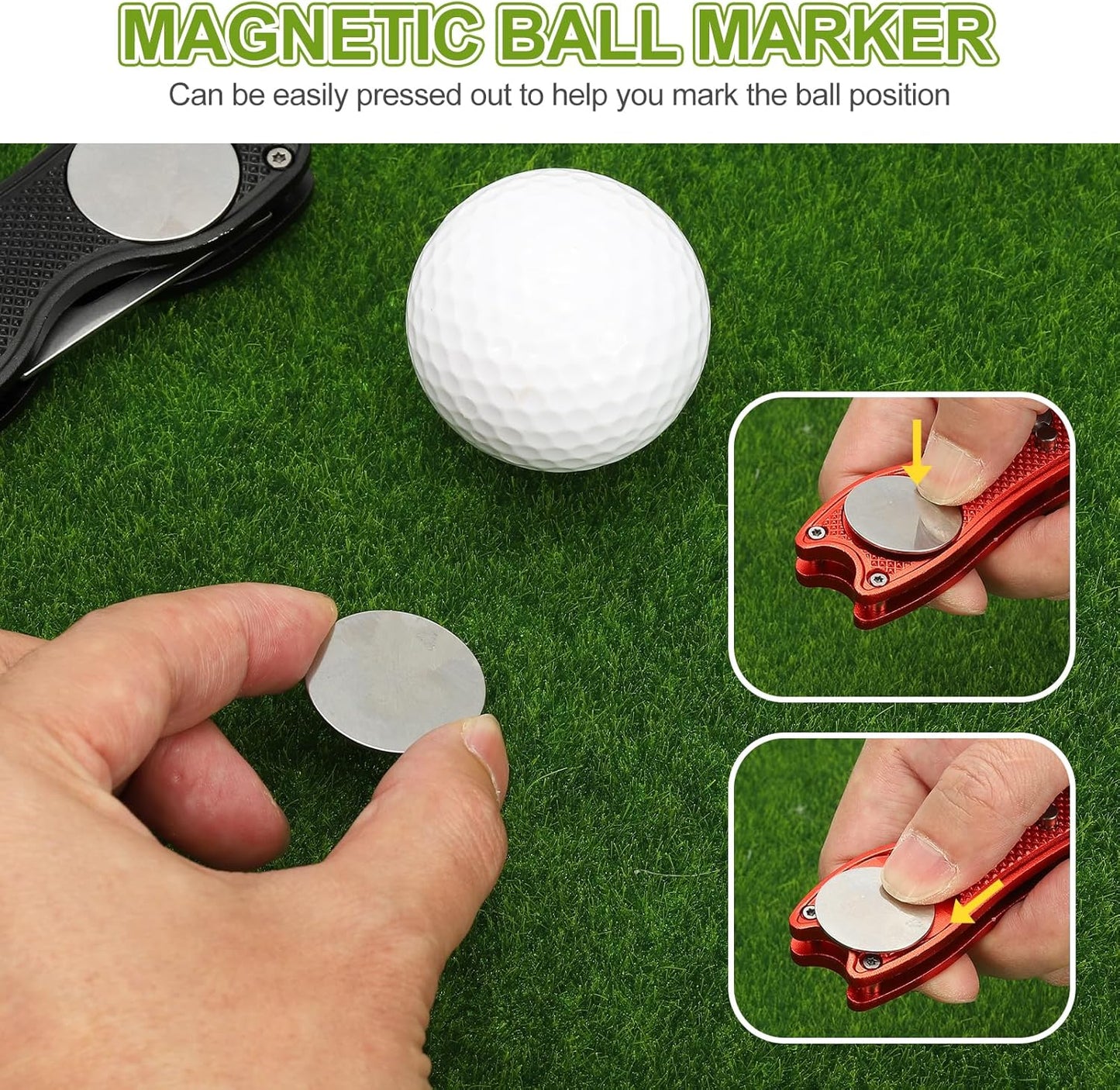 PATIKIL Golf Divot Repair Tool Foldable Metal Golf Green Divot Tool with Magnetic Ball Marker
