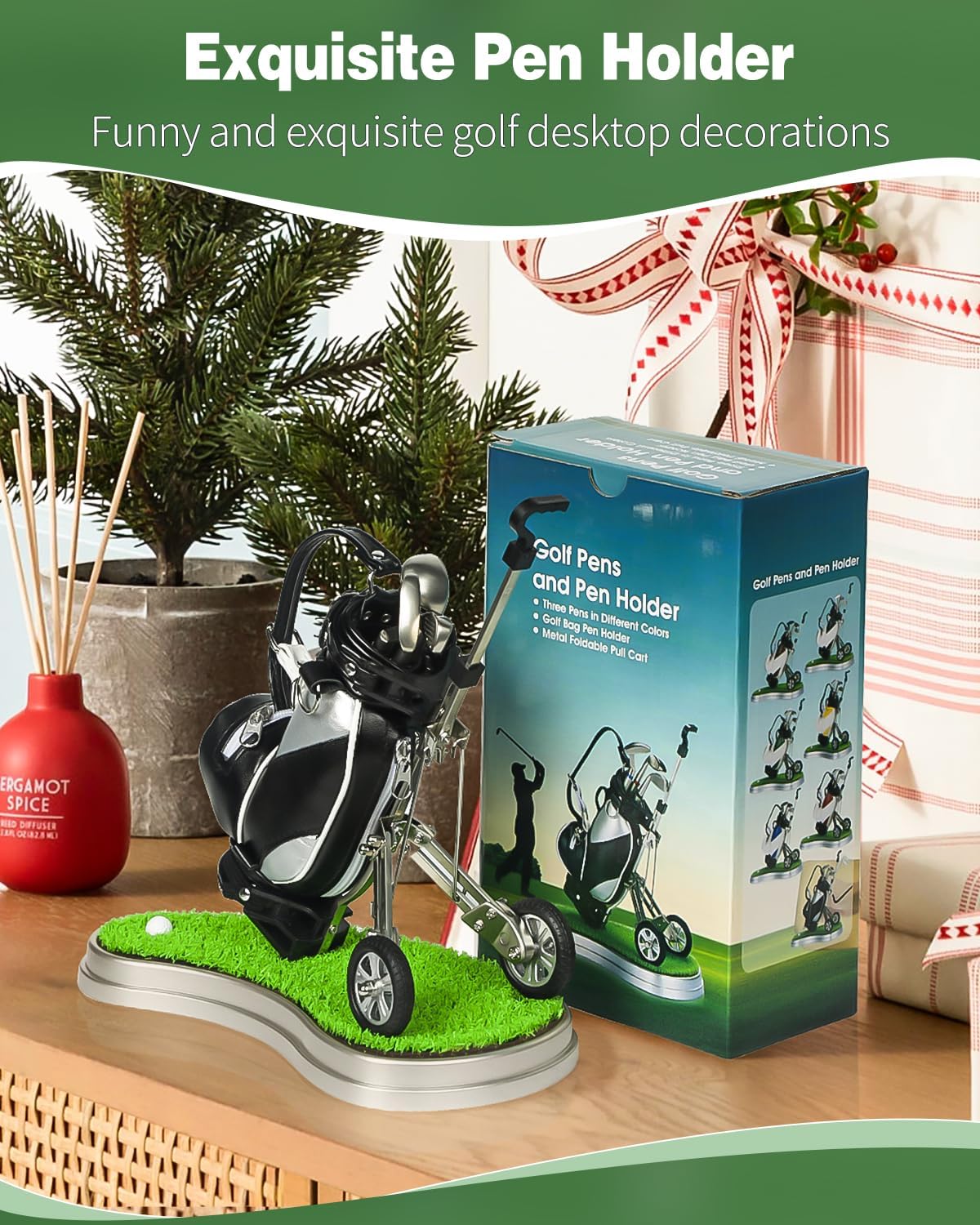 GreenHaven Golf Pen Holder Golf Gifts for Men Office Desk Decor Accessories Unique Christmas Stocking Stuffers Funny Birthday Gift for Men Women Adults Golfers Dad Boss Coworker Boyfriend