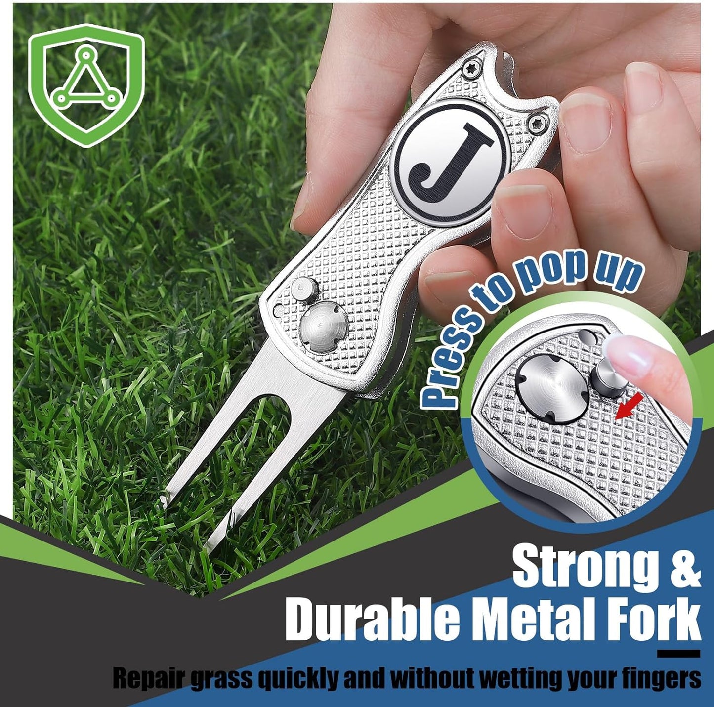 Golf Divot Repair Tool with Letter Custom Monogrammed Initial Ball Marker Divot Tool Foldable Metal with Magnetic Putt Alignment Golf Gifts for Men Father Golfer Christmas