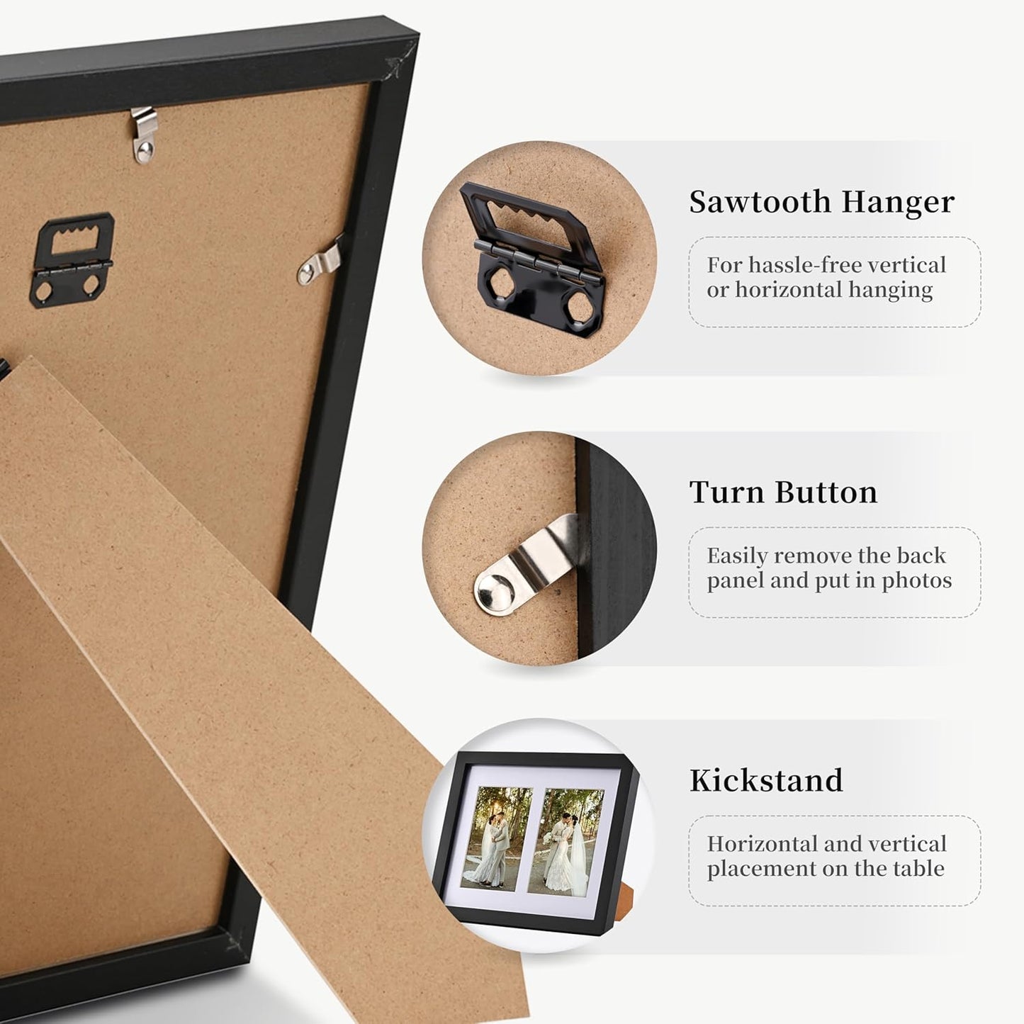 8.5x11 Pine Wood Collage Picture Frame Double 5x7 Picture Frame with Tempered Glass Fits 1Pc Certificate or 2Pcs 5x7 Photos With Mat For Tabletop or Gallery Wall Mounted-Classic Black