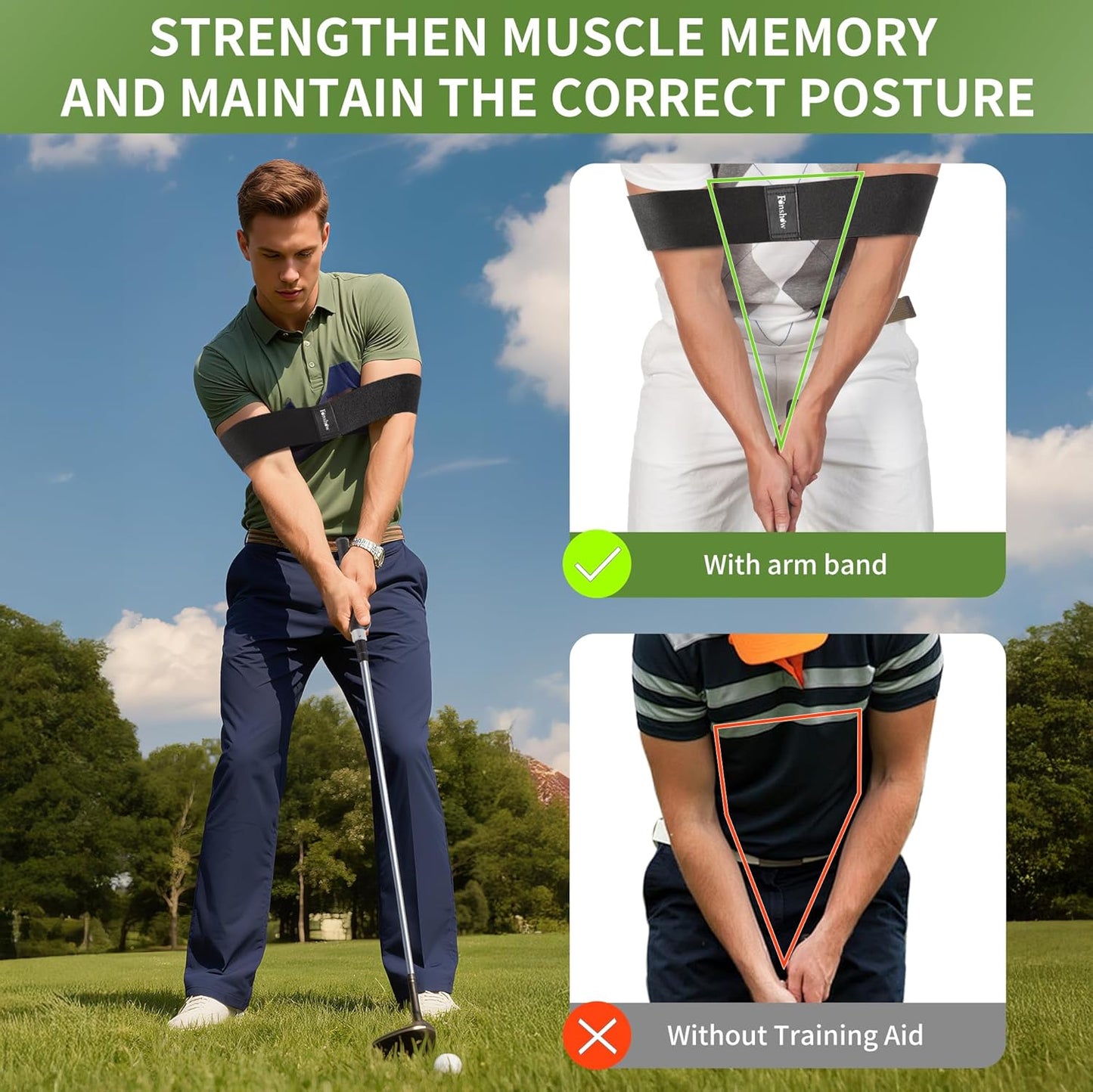 Fanshaw Golf Grip Trainer with Arm Band, 2-in-1 Golf Swing Training Aid for Correct Grip & Arm Positioning,Fixes Grip Posture & Locks Elbow for Consistent Shots,Men & Women Golf Accessories
