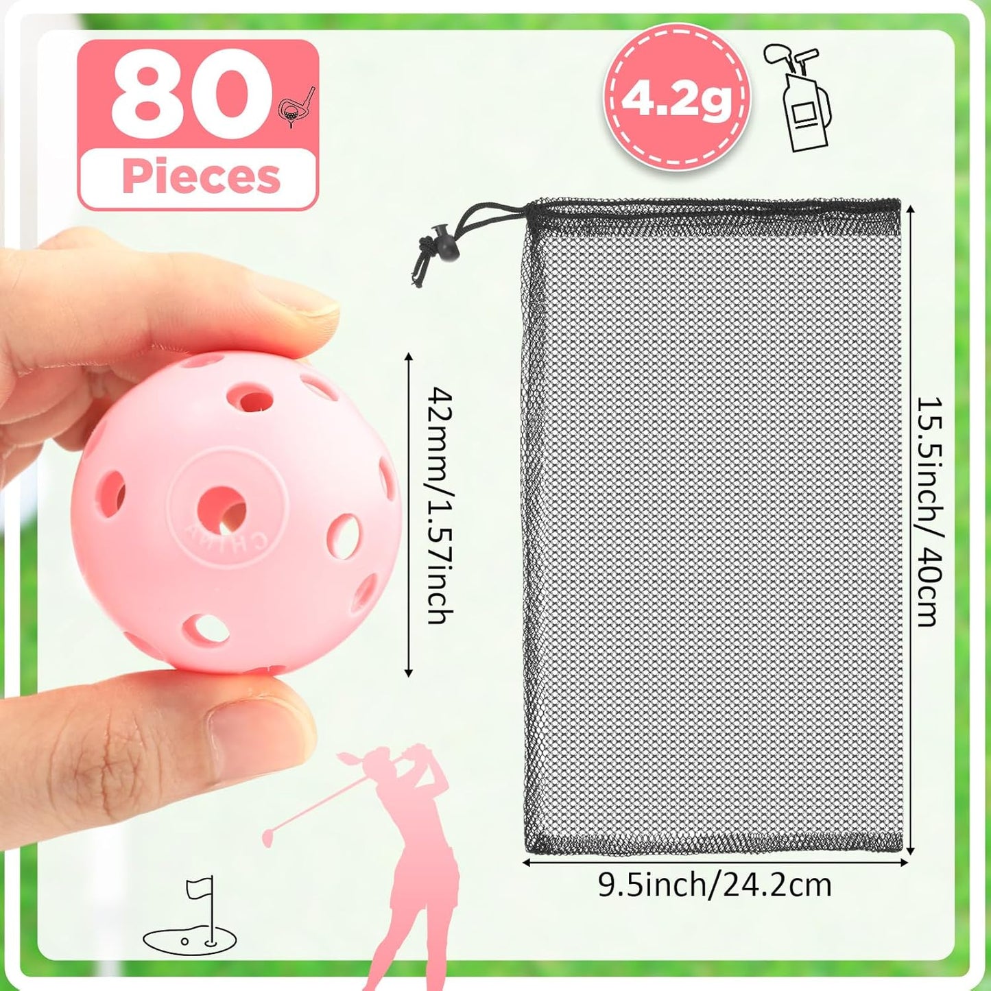 80 Pack Practice Golf Balls Limited Flight 42 mm Golf Training Airflow Hollow Plastic Ball for Women Men Indoor Outdoor Driving Range Swing Practice Home