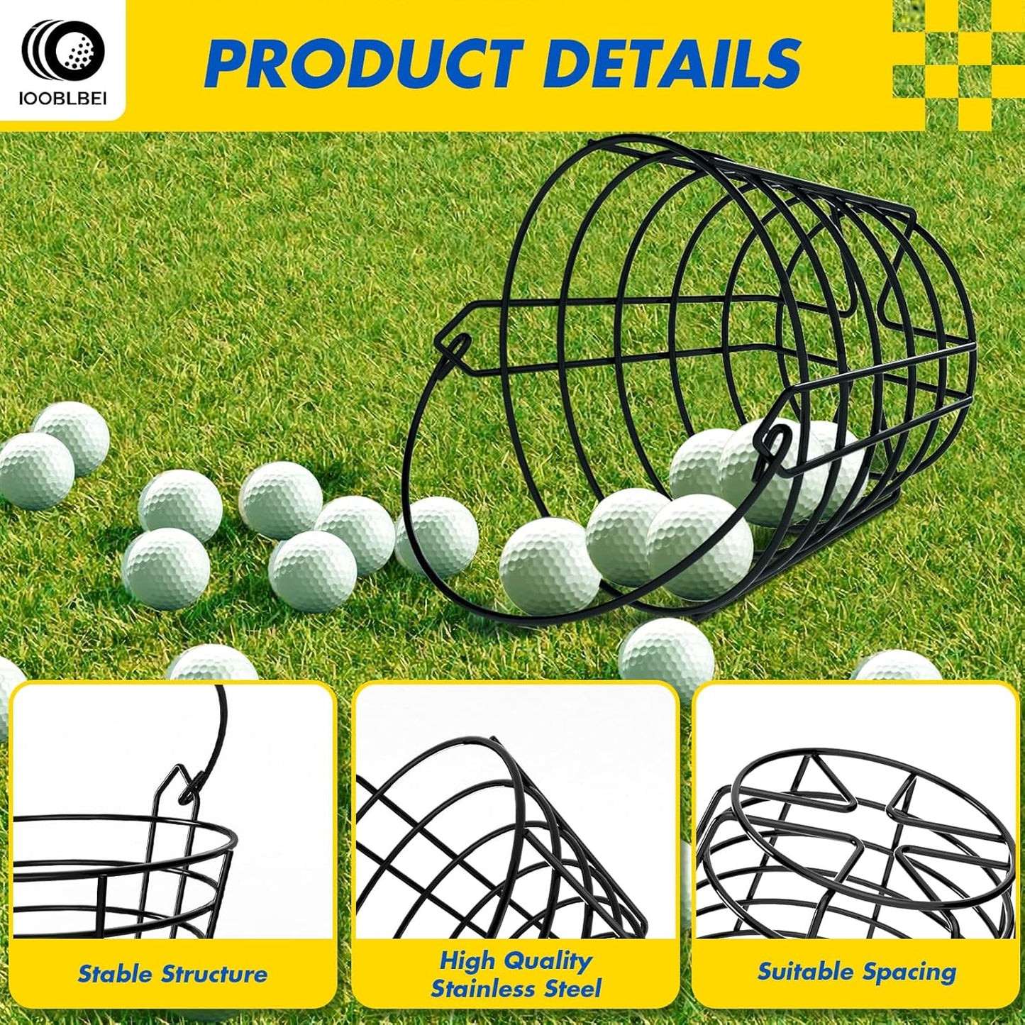 Stainless Metal Golf Ball Basket, Golf Ball Bucket with Handle, Holds 50 Balls, 2 Pack Golf Ball Container