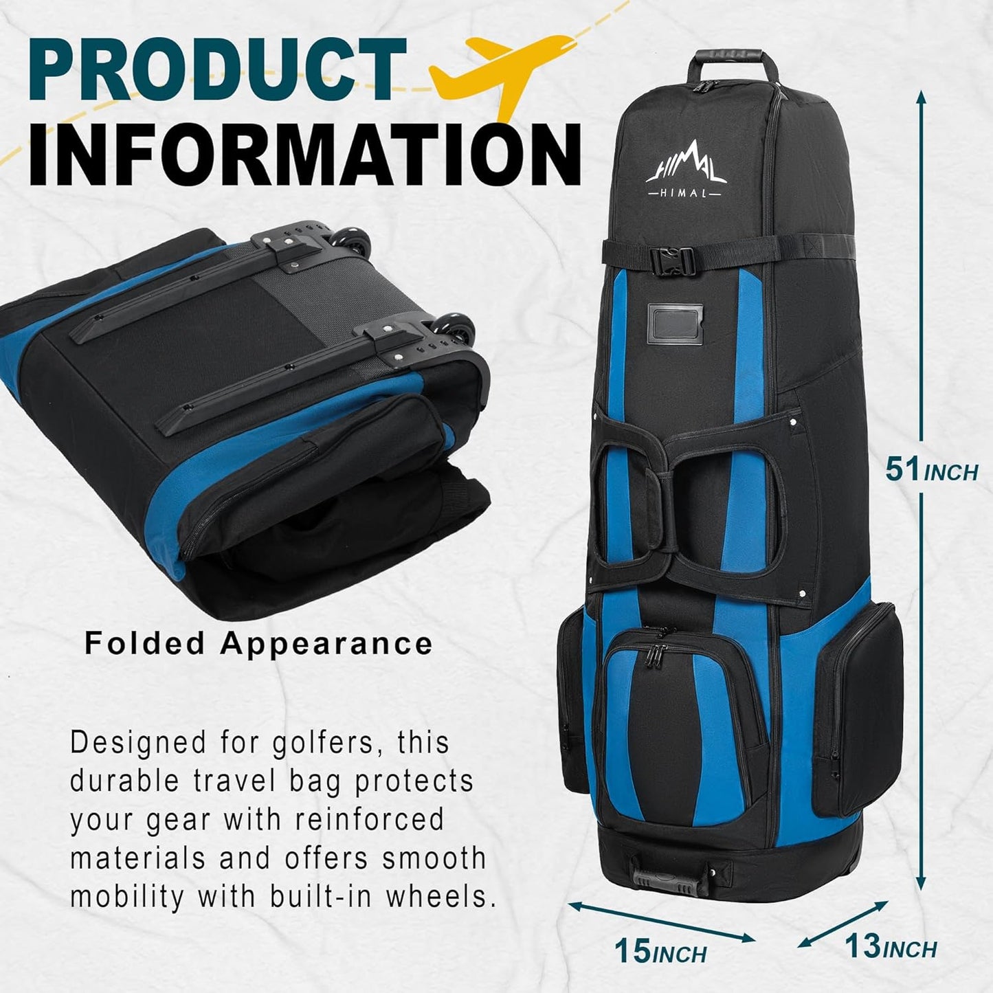 Soft-Sided Golf Travel Bags for Airlines with Wheels, Golf Club Travel Covers 900D Wear-Resistant Oxford, Waterproof, Universal Size