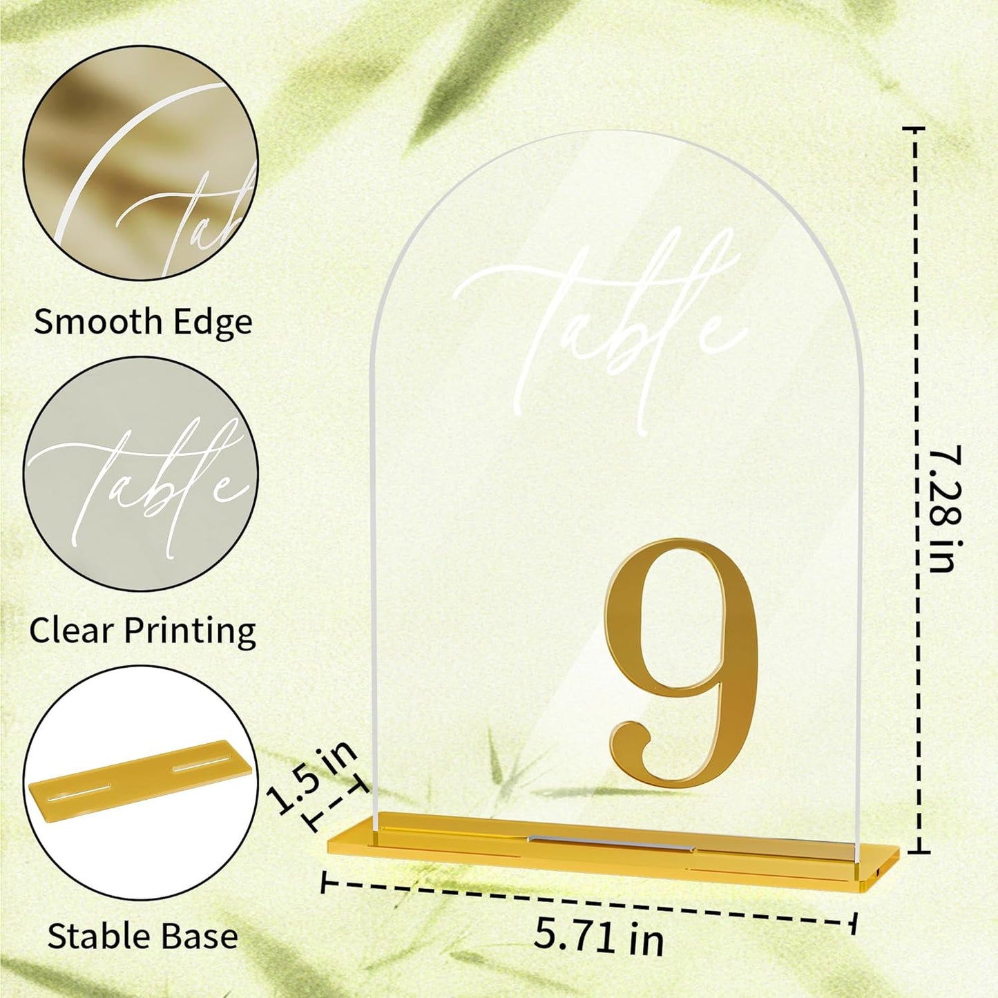 Arch Wedding Table Numbers 1-20 with Stands, Elegant Gold Number 5.5 x 7” Arch Acrylic Signs with Holder, Clear Acrylic Table Numbers for Wedding Reception, Anniversary, Party, Events