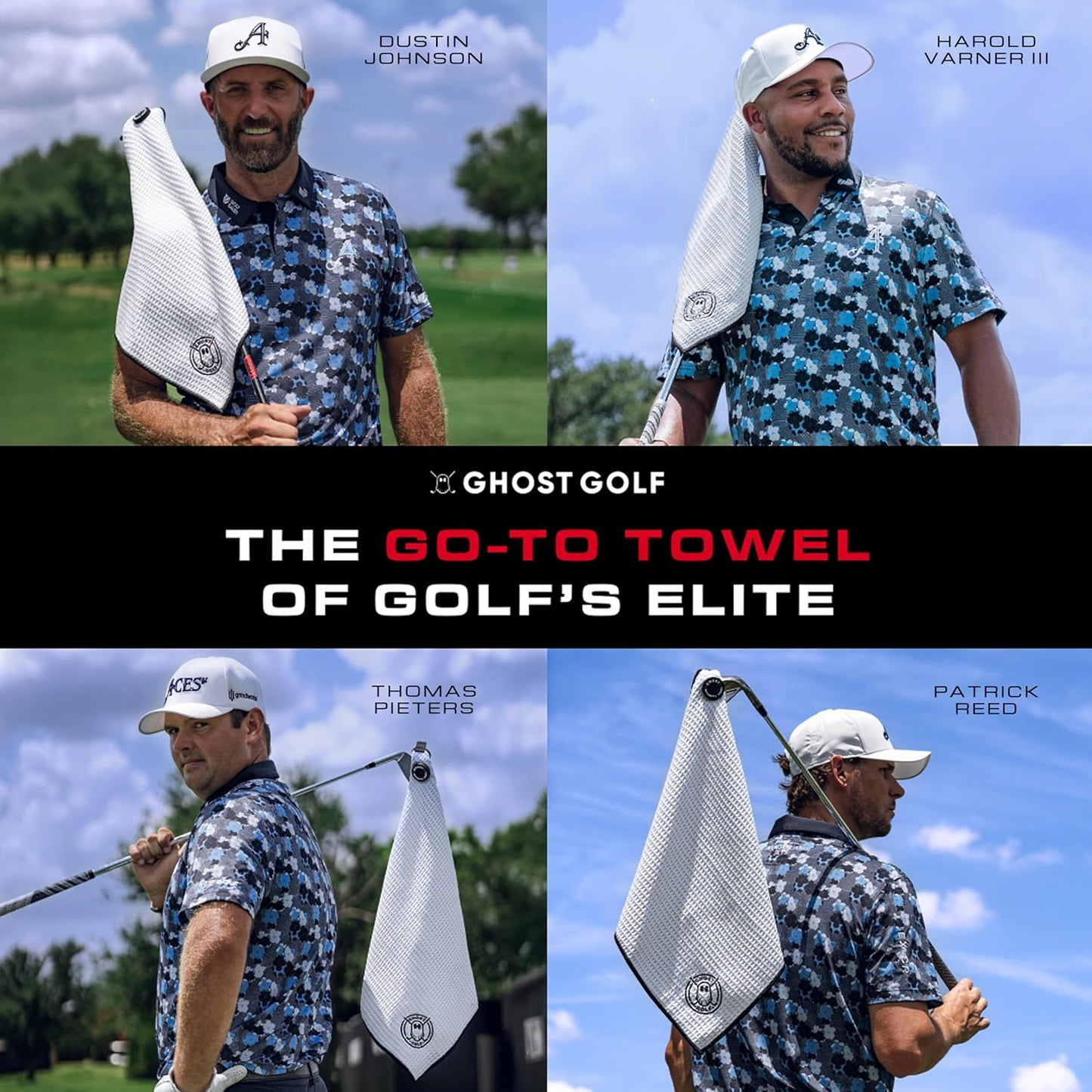 Ghost Golf Magnetic Towel (Greenside) - Premium Ultra-Absorbent Microfiber Golf Towel with Magnet for Golf Carts or Clubs - 18" x 18" Golfing Gear - Waffle Weave Pattern (Blue)