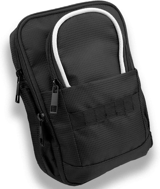 Tactical Golf Valuables Pouch with Clip-On Carabiner – Water-Resistant Golf Tee Bag Pouch for Belt, Cart or Backpack – Compact Golf Accessory Bag for Balls, Tees, Gloves & EDC Gear Black/White